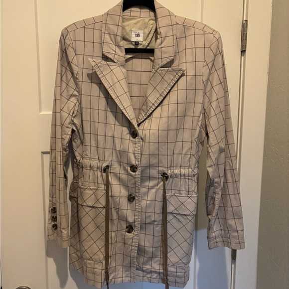 CAbi Windowpane Jacket Size Large 6026 Beige Plaid Jacket EUC - Picture 3 of 6
